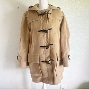 Burberry London Beige Tan Wool Toggle Duffle Coat Size 8 Equestrian Heritae